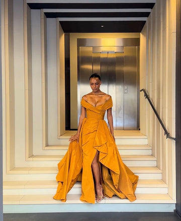 A line Off The Shoulder Long Slit Prom Dress Evening Dress Formal Dress SD2181